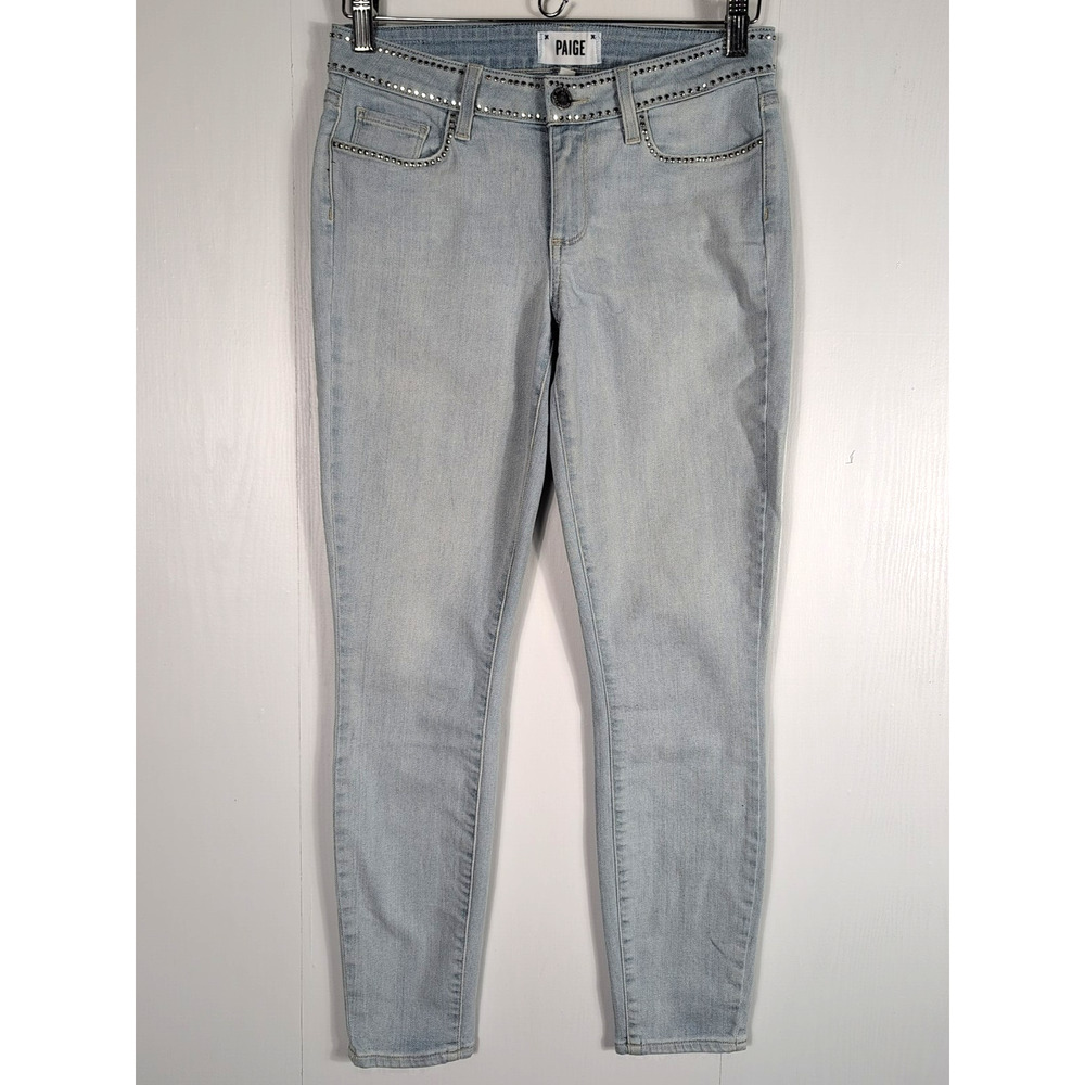 Paige Women’s Skinny Jeans Size 27 Light Wash Studded Trim Denim Pants